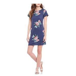 Joules Riviera Blue Floral Print Cotton Short‎ Sleeve Shift Dress Size 14